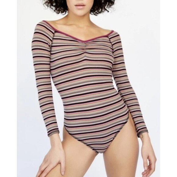 Free People Intimately Put A Stripe On It Thong Bodysuit Long Sleeve X-Small - Picture 10 of 10